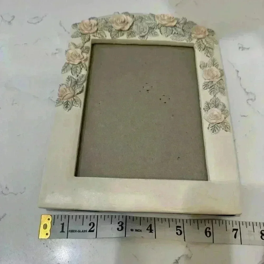 Frame W/ Pink Roses & White Daisy Picture Frame Tabletop 3D Flowers Vintage